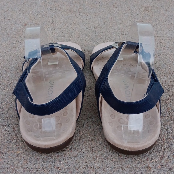Vionic Farrah Navy Leather Womens Ankle Strap Sandals